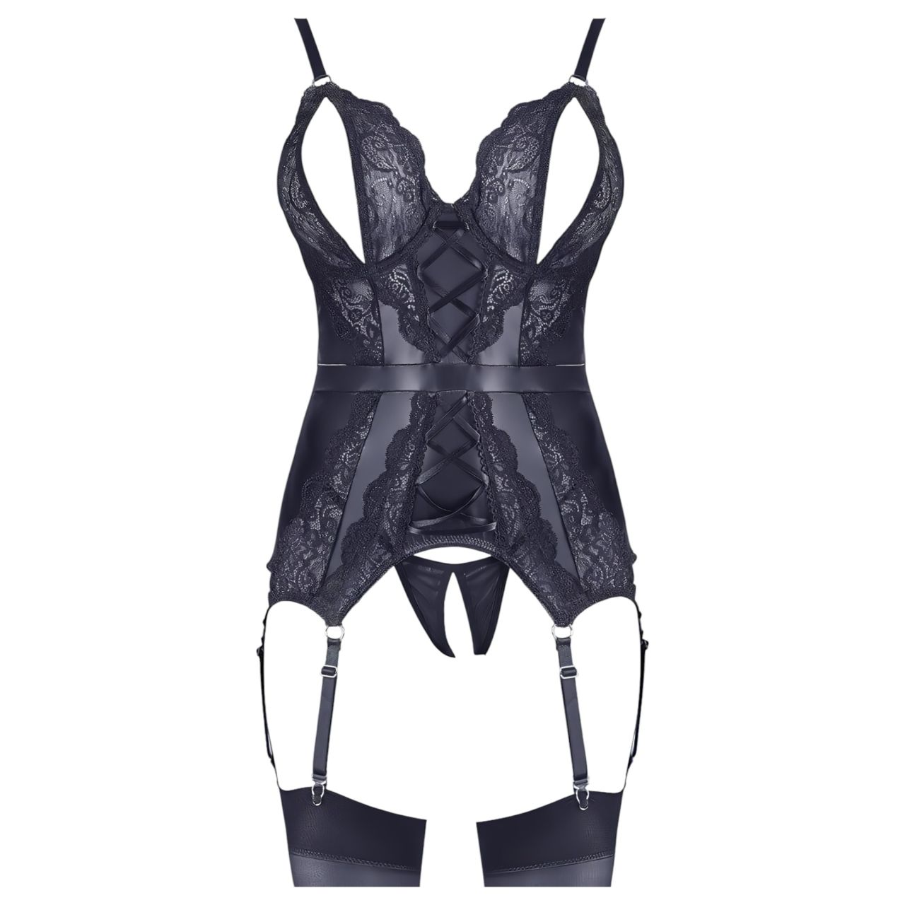 Cottelli - csipkés nyitott felső és tanga (fekete) Cottelli - csipkés nyitott felső és tanga (fekete)