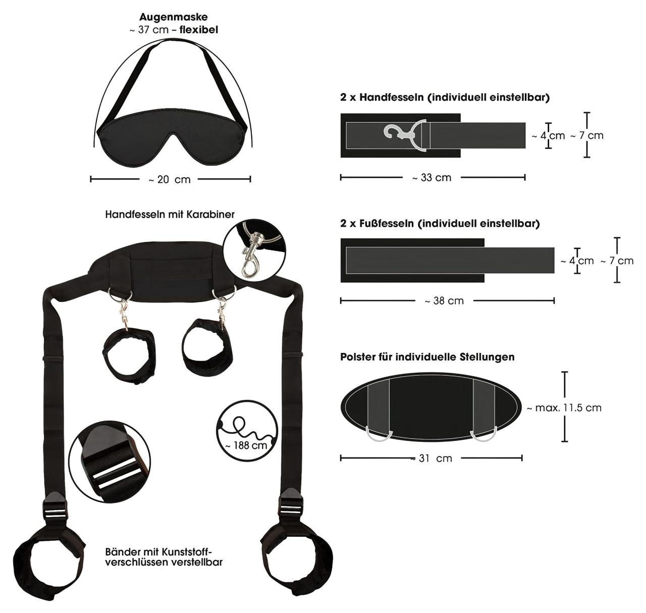 Bad Kitty - nyak-csukló-boka bilincs (fekete) Bad Kitty - nyak-csukló-boka bilincs (fekete)