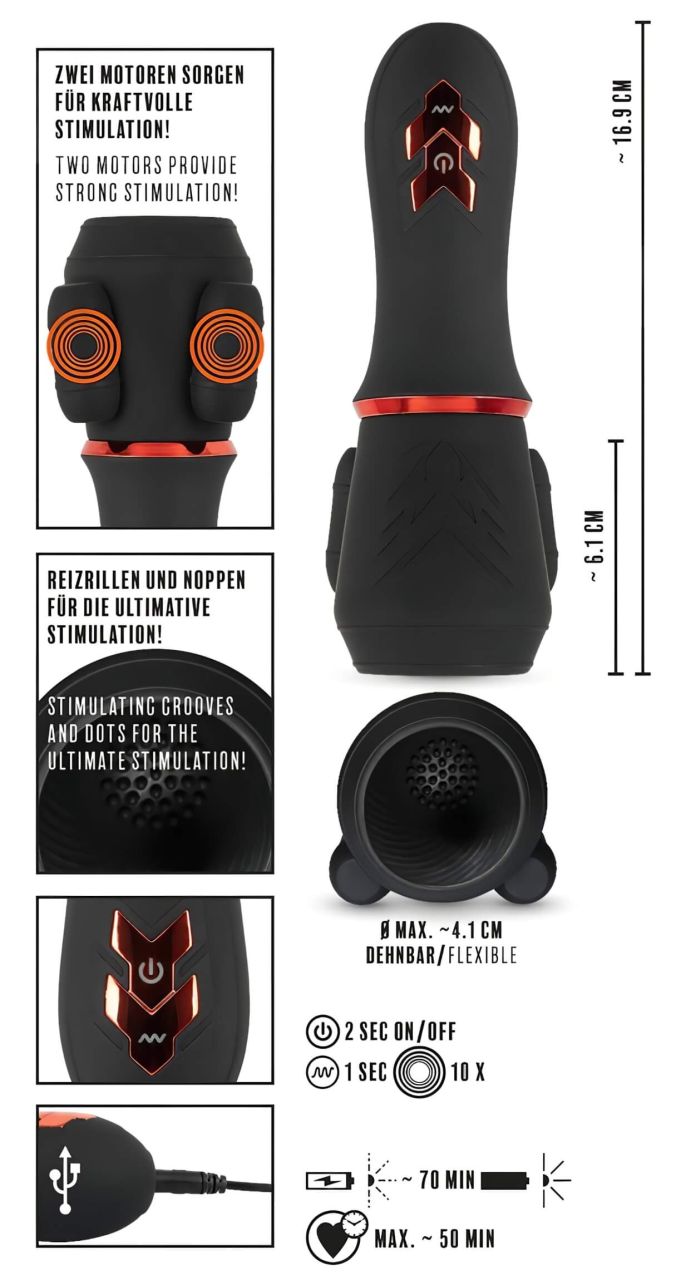 Rebel - akkus, 2 motoros makkvibrátor (fekete) Rebel - akkus, 2 motoros makkvibrátor (fekete)