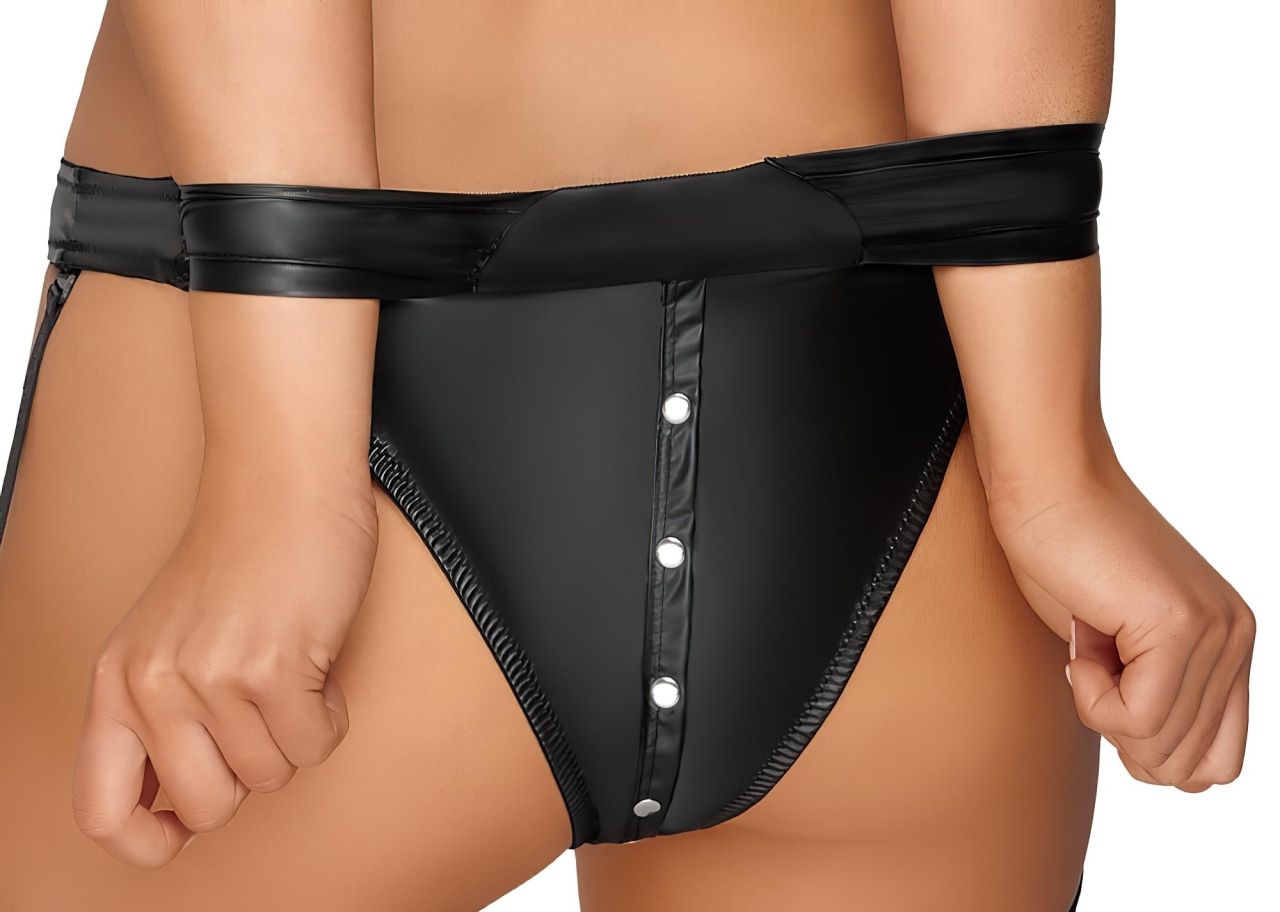 Cottelli Bondage - fényes melltartó szett bilincsekkel (fekete)
