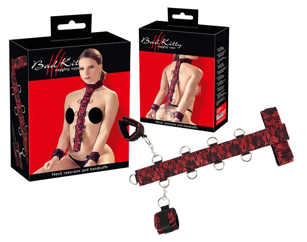 Bad Kitty - ázsia karok a nyakhoz kötöző szett (vörös-fekete) Bad Kitty - ázsia karok a nyakhoz kötöző szett (vörös-fekete)