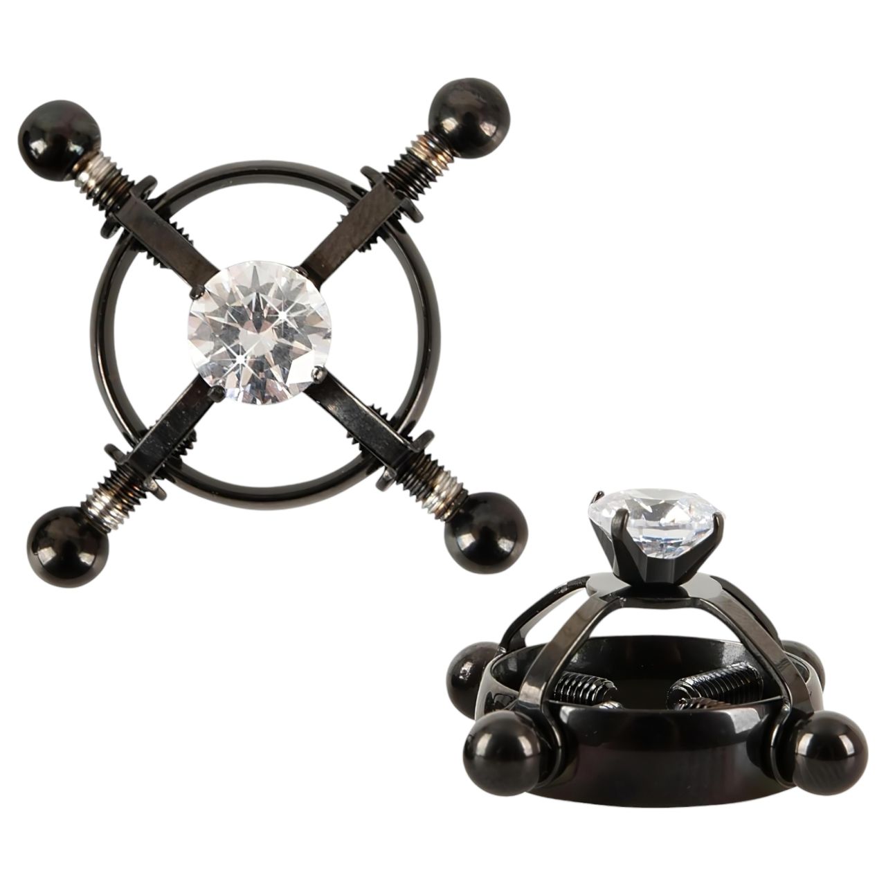 Bad Kitty - csavaros mellbimbó ékszer (strasszos) - fekete