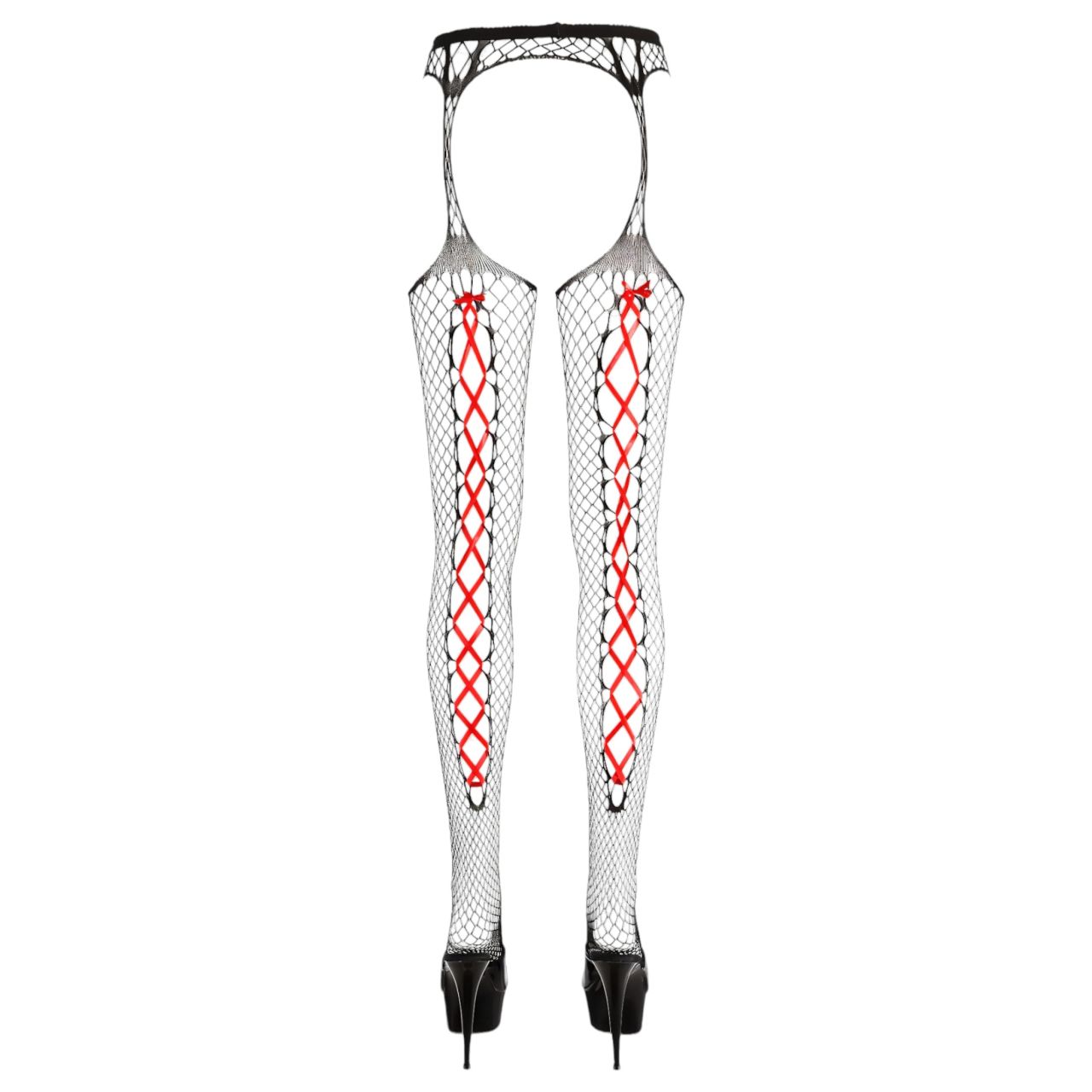 Cottelli - Fekete necc harisnya (piros fűzővel) Cottelli - Fekete necc harisnya (piros fűzővel)