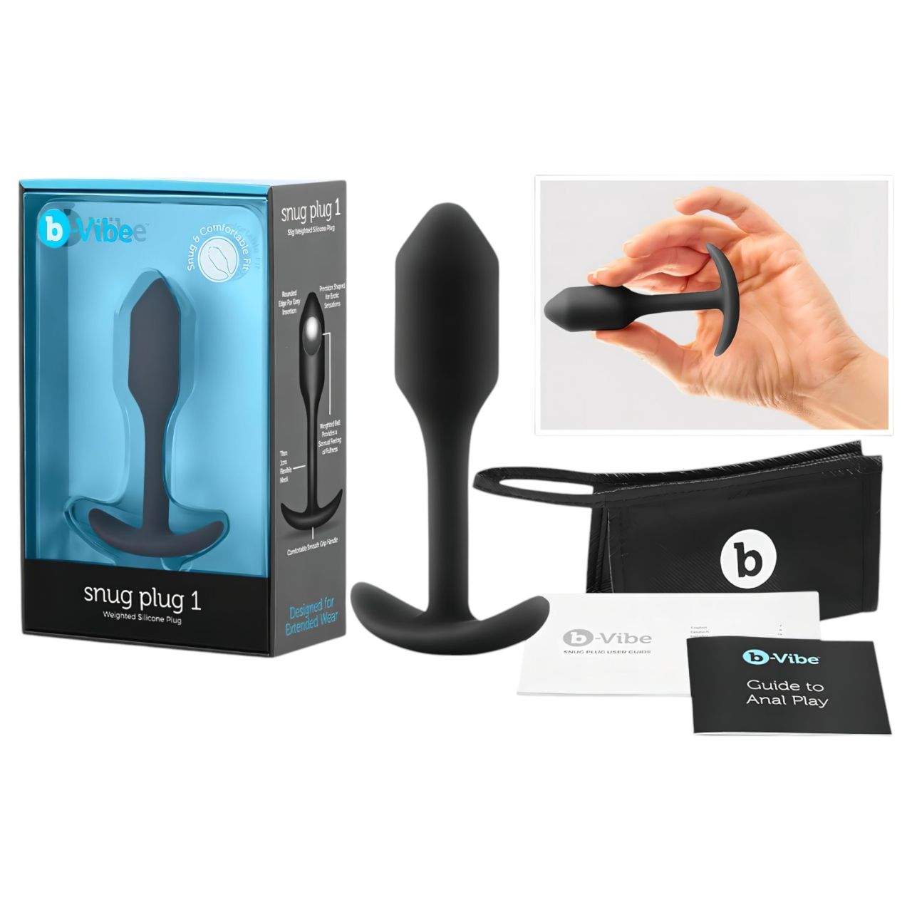 b-vibe Snug Plug 1 - anál plug belső súllyal (55g) - fekete b-vibe Snug Plug 1 - anál plug belső súllyal (55g) - fekete