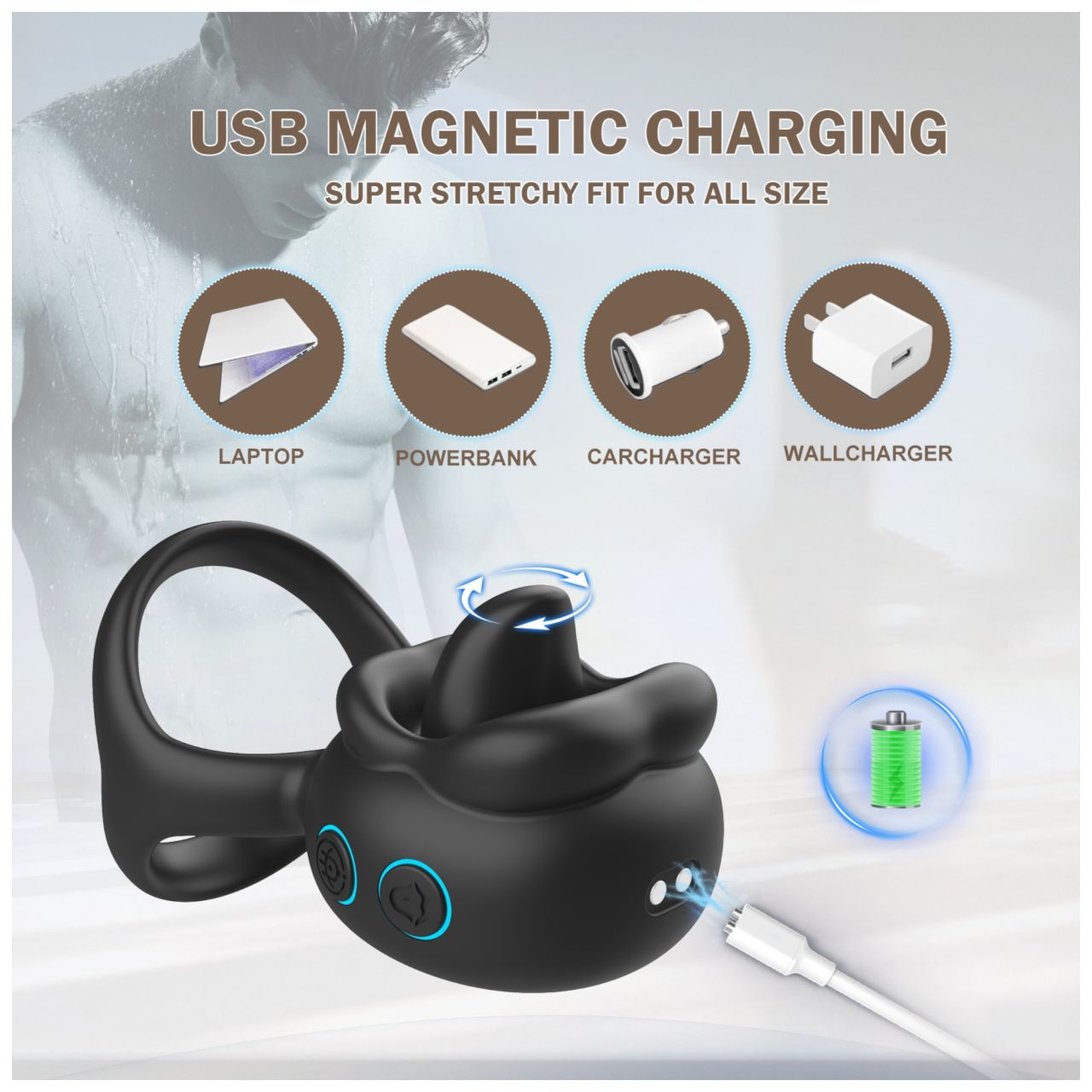 Biu-Biu - péniszgyűrű és nyaló csiklóvibrátor (fekete) Biu-Biu - péniszgyűrű és nyaló csiklóvibrátor (fekete)