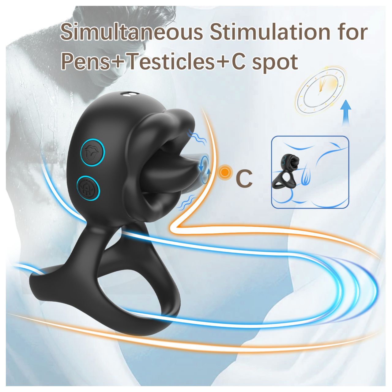 Biu-Biu - péniszgyűrű és nyaló csiklóvibrátor (fekete) Biu-Biu - péniszgyűrű és nyaló csiklóvibrátor (fekete)