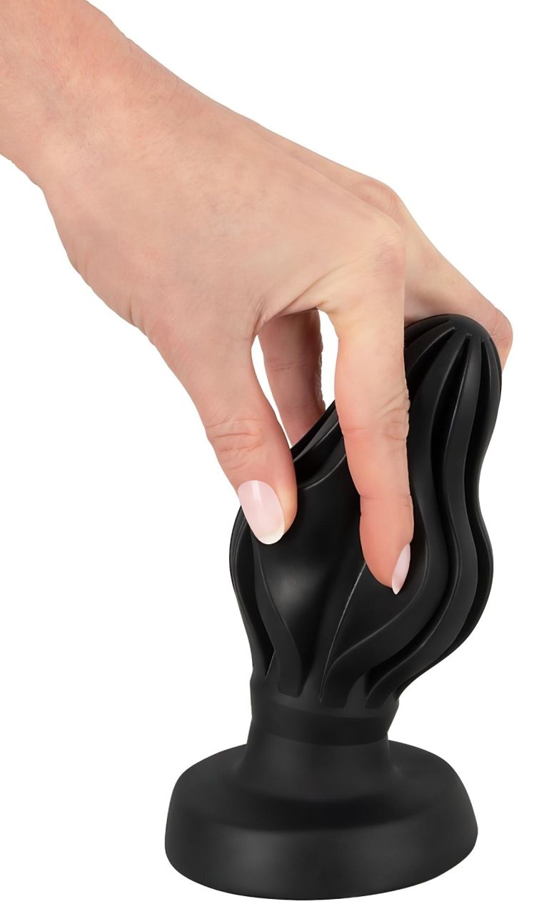 ANOS - bordázott puha anál plug - 7cm (fekete) ANOS - bordázott puha anál plug - 7cm (fekete)