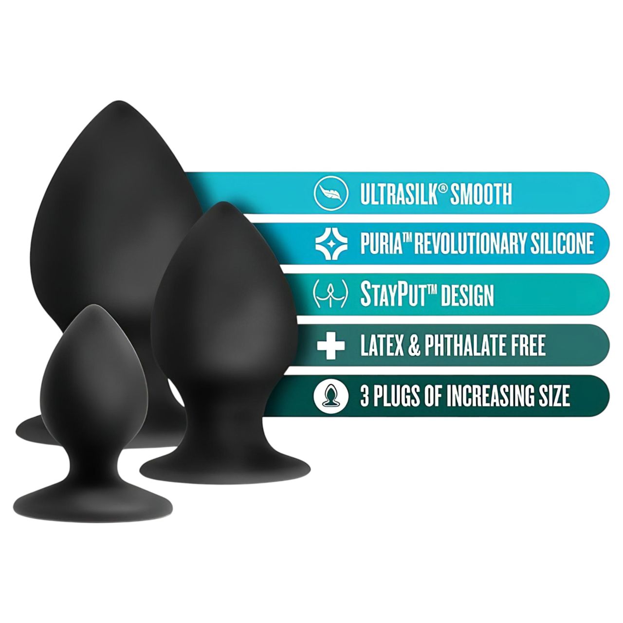 Anal Adventures Platinum Stout - anál plug szett - 3db (fekete) Anal Adventures Platinum Stout - anál plug szett - 3db (fekete)