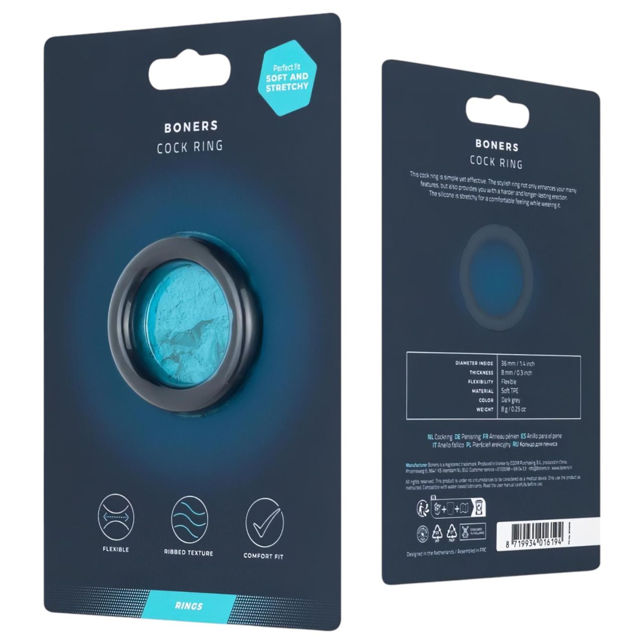 Boners Ergo - szilikon péniszgyűrű (szürke) Boners Ergo - szilikon péniszgyűrű (szürke)