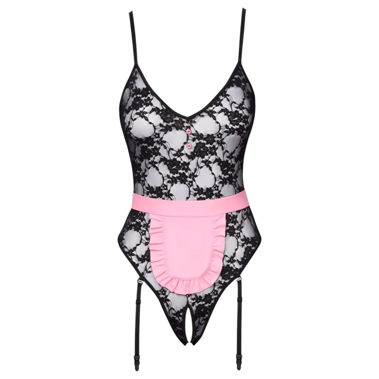 Cottelli - átlátszó szobalány jelmez (fekete-pink) Cottelli - átlátszó szobalány jelmez (fekete-pink)