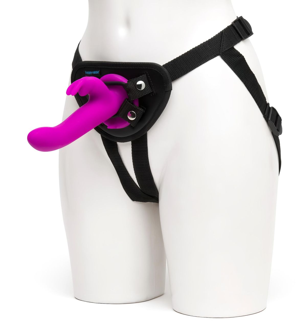 Happyrabbit Strap-On - nyuszis, csiklókaros felcsatolható vibrátor (lila) Happyrabbit Strap-On - nyuszis, csiklókaros felcsatolható vibrátor (lila)