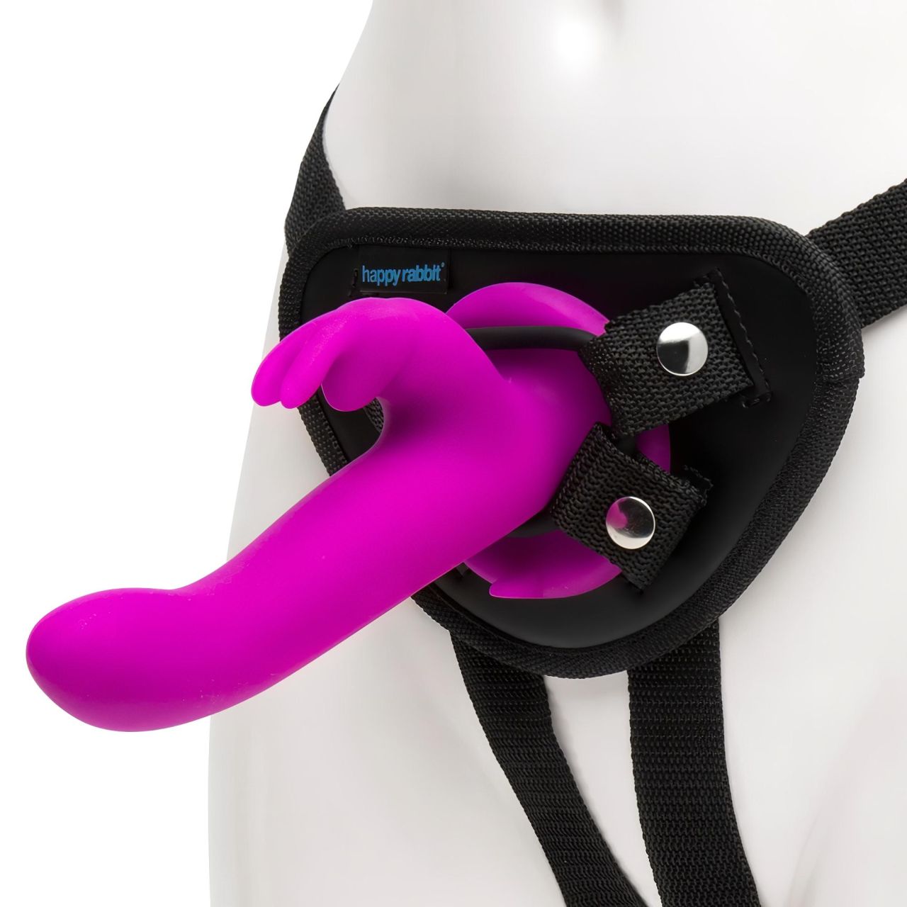 Happyrabbit Strap-On - nyuszis, csiklókaros felcsatolható vibrátor (lila) Happyrabbit Strap-On - nyuszis, csiklókaros felcsatolható vibrátor (lila)