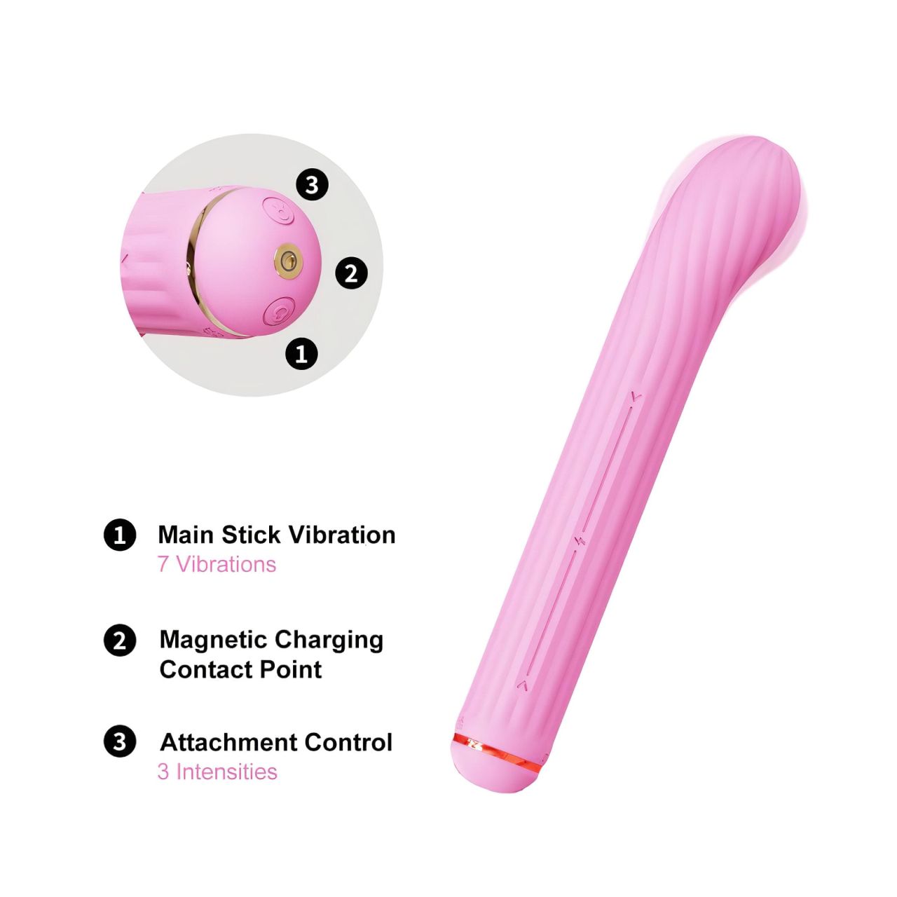 Magic Stick - vibrátor, cserélhető feltétekkel (pink)