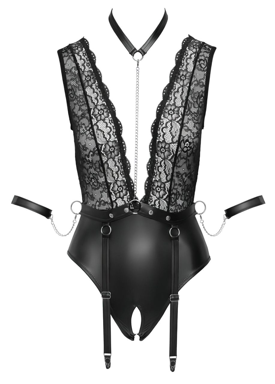 Cottelli Bondage - csipkés, nyakpántos body (fekete) Cottelli Bondage - csipkés, nyakpántos body (fekete)