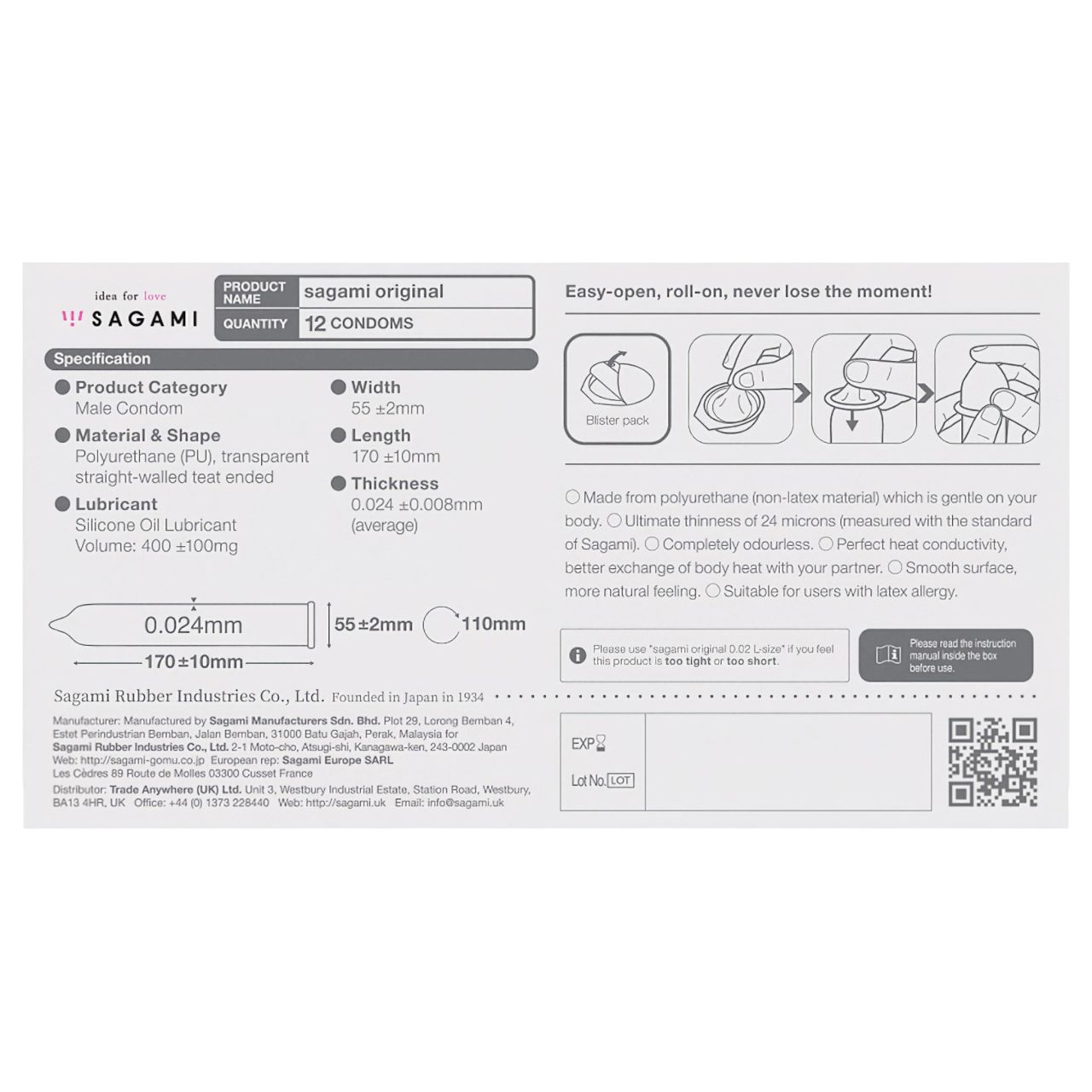 Sagami Original 0,02 - óvszer - 55mm (12db)