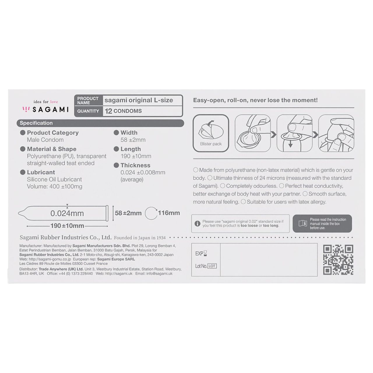 Sagami Original 0,02 L - óvszer - 58mm (12db) Sagami Original 0,02 L - óvszer - 58mm (12db)