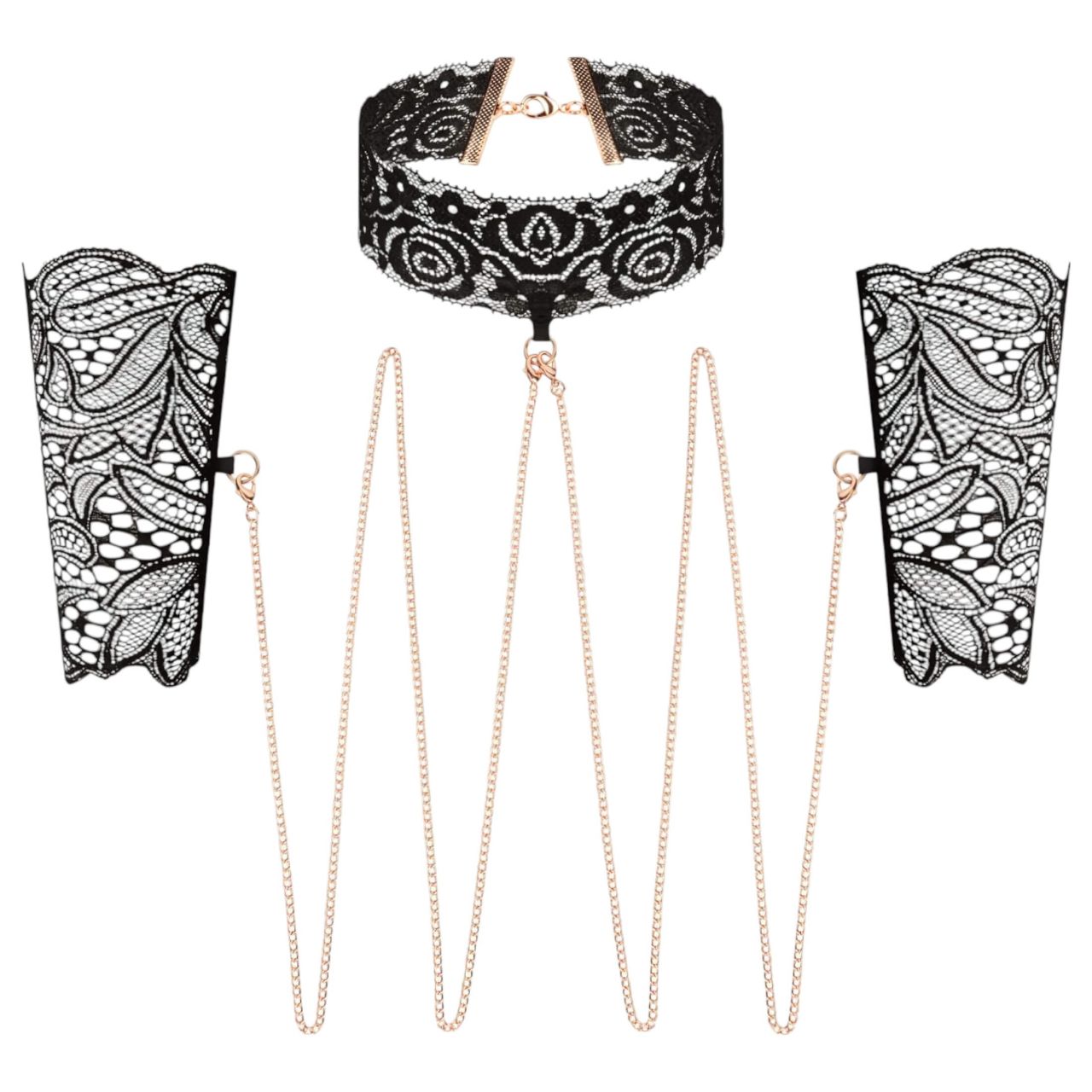 Rosy Gold - nyakörv és csukló bilincs (fekete)