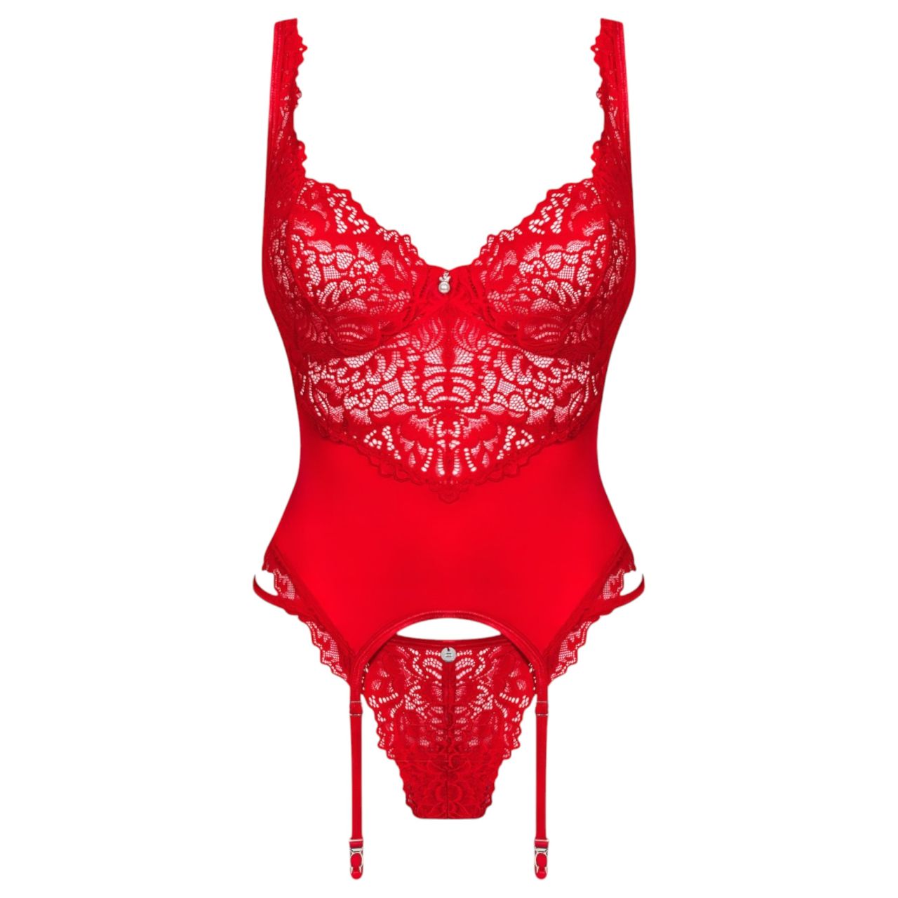 Obsessive Amor Cherris - harisnyatartós csipke szett (piros)