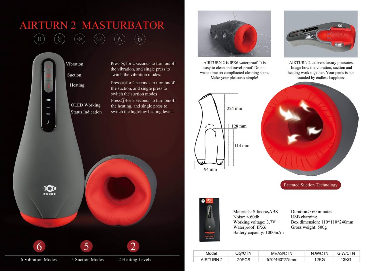 OTOUCH Airturn 2 - akkus szívó maszturbátor (fekete)