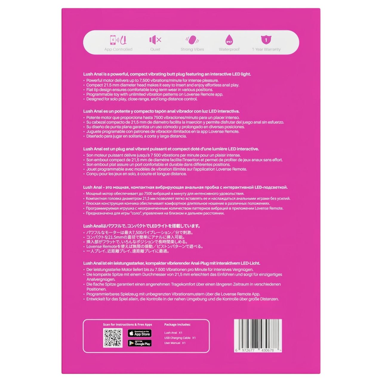 Lovense Lush Anal - App-vezérelt análvibrátor, LED-es - pink Lovense Lush Anal - App-vezérelt análvibrátor, LED-es - pink