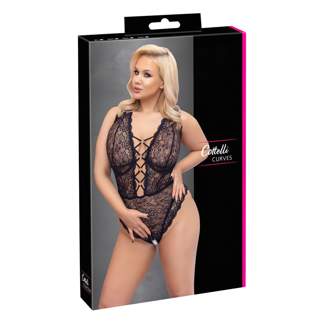 Cottelli Curves Plus Size - átlátszó mintás body (fekete) Cottelli Curves Plus Size - átlátszó mintás body (fekete)