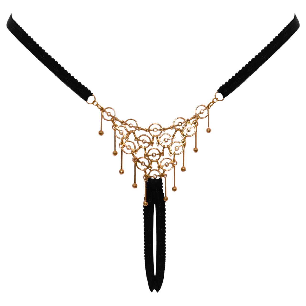 Cottelli - nyitott string tanga dísszel - fekete (S-L)