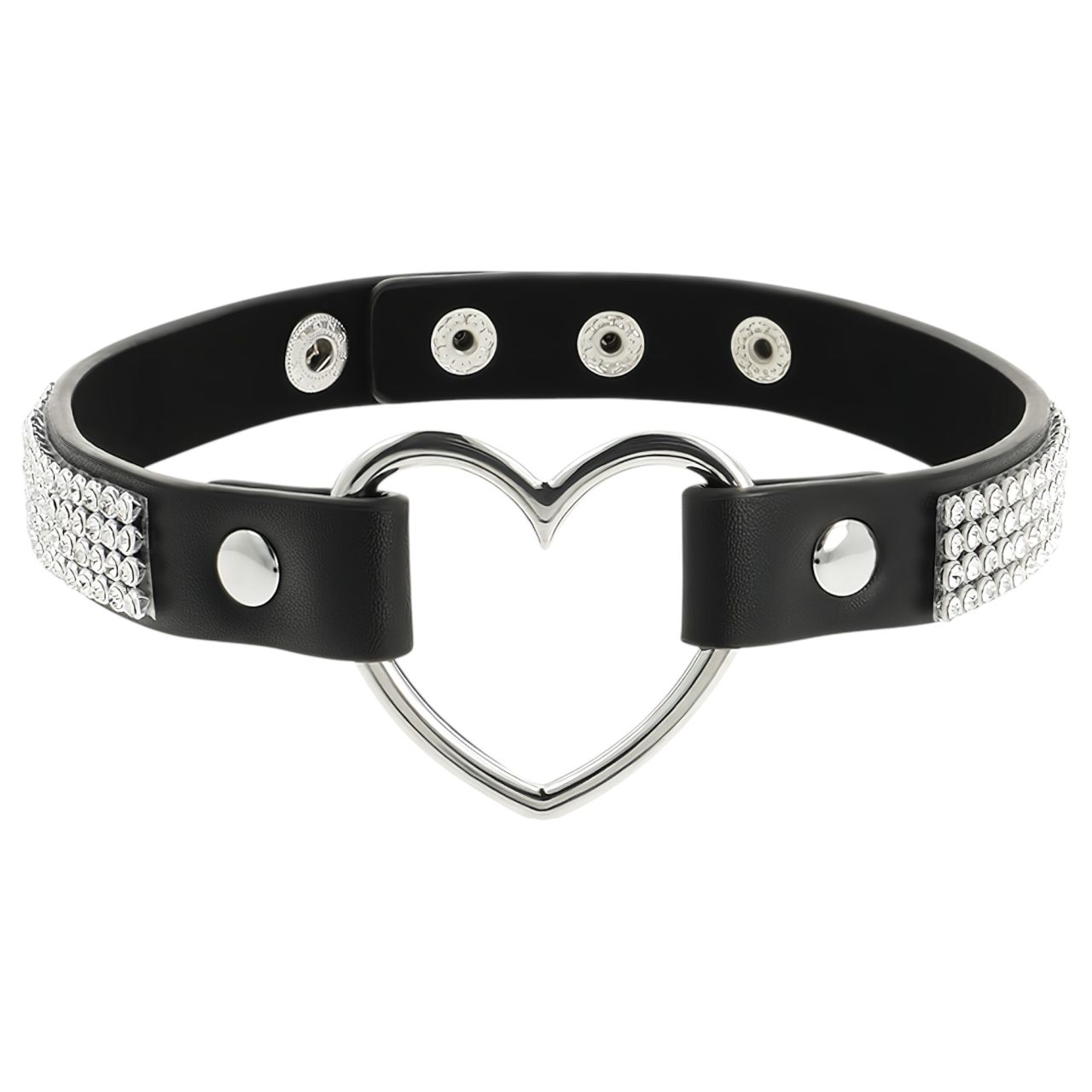 Coquette - strasszos choker szív medállal (fekete)