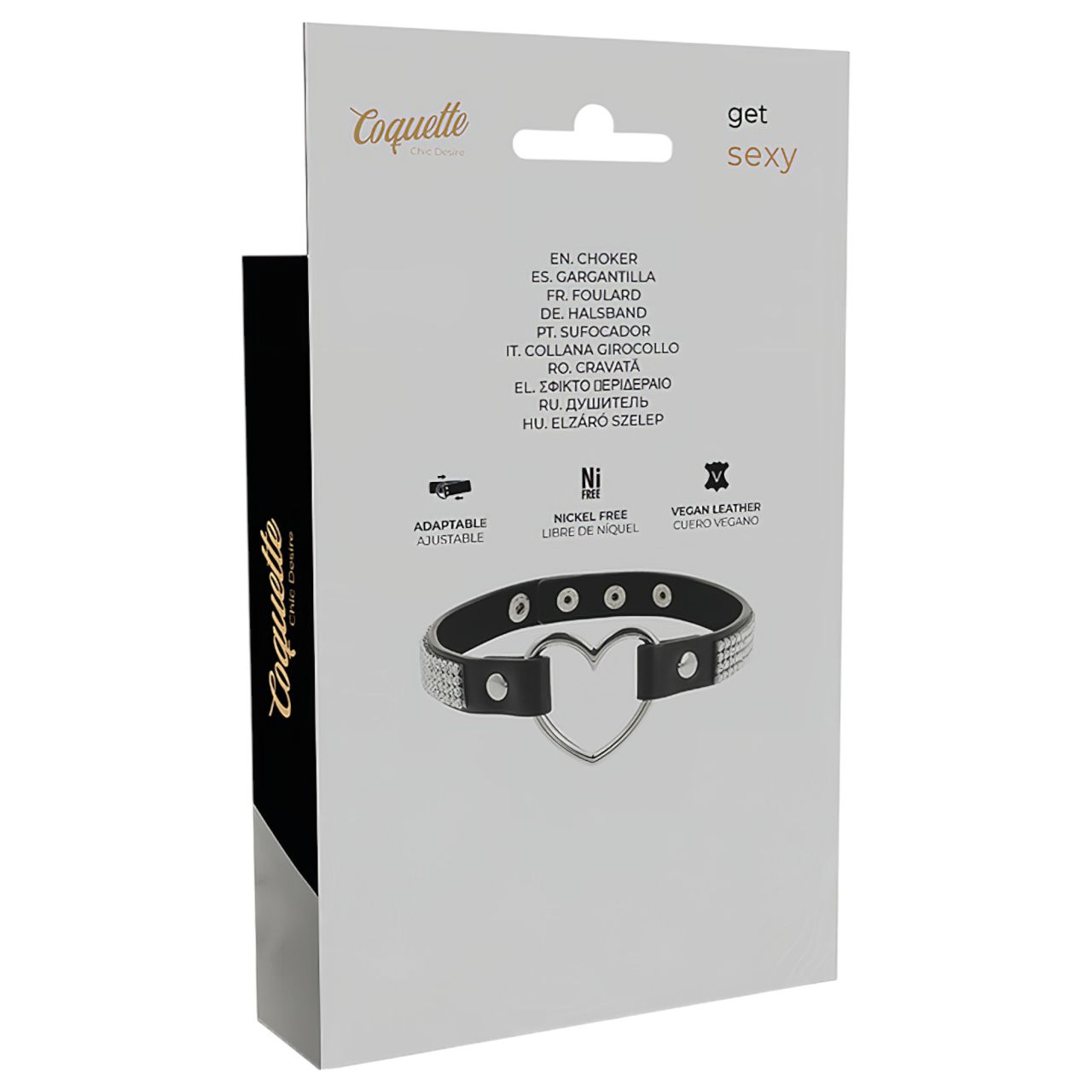 Coquette - strasszos choker szív medállal (fekete)