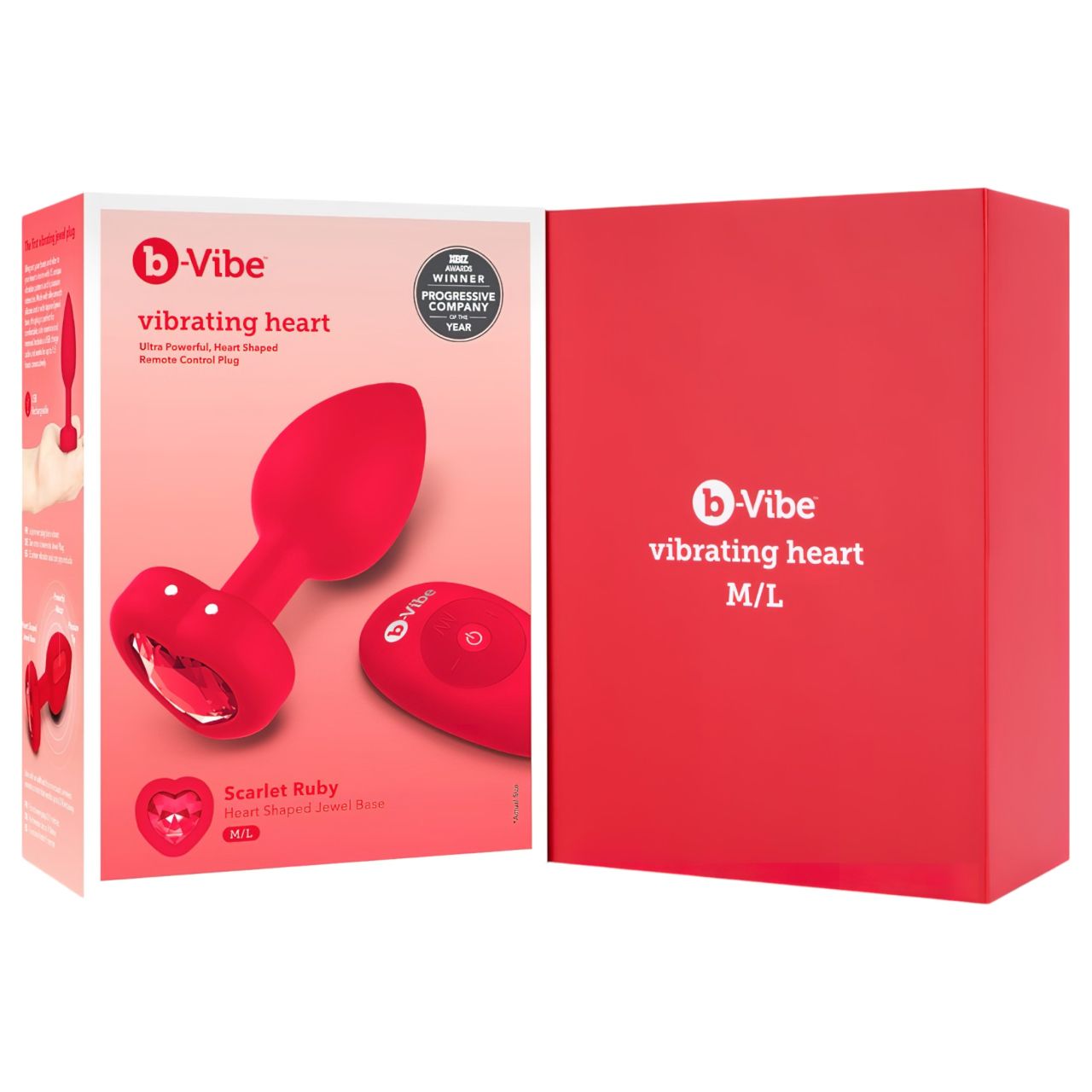 / b-Vibe heart - akkus, rádiós anál vibrátor (piros)