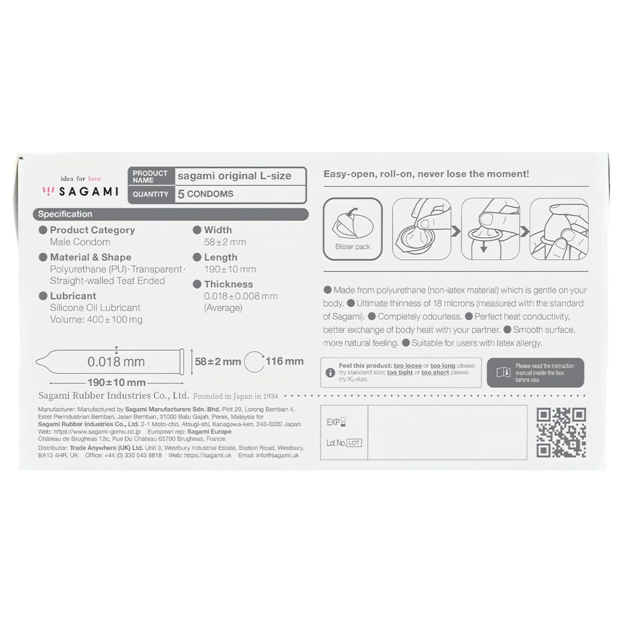 Sagami Original 0,01 L - óvszer - 58mm (5db) Sagami Original 0,01 L - óvszer - 58mm (5db)