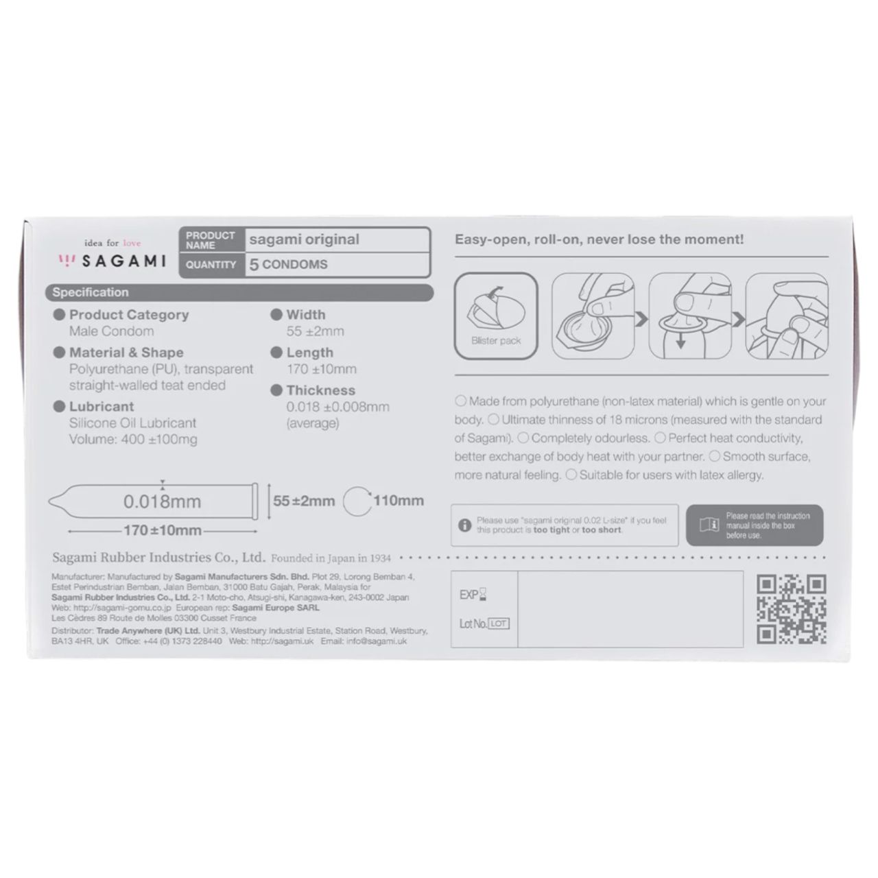 Sagami Original 0.01 - óvszer - 55mm (5db) Sagami Original 0.01 - óvszer - 55mm (5db)