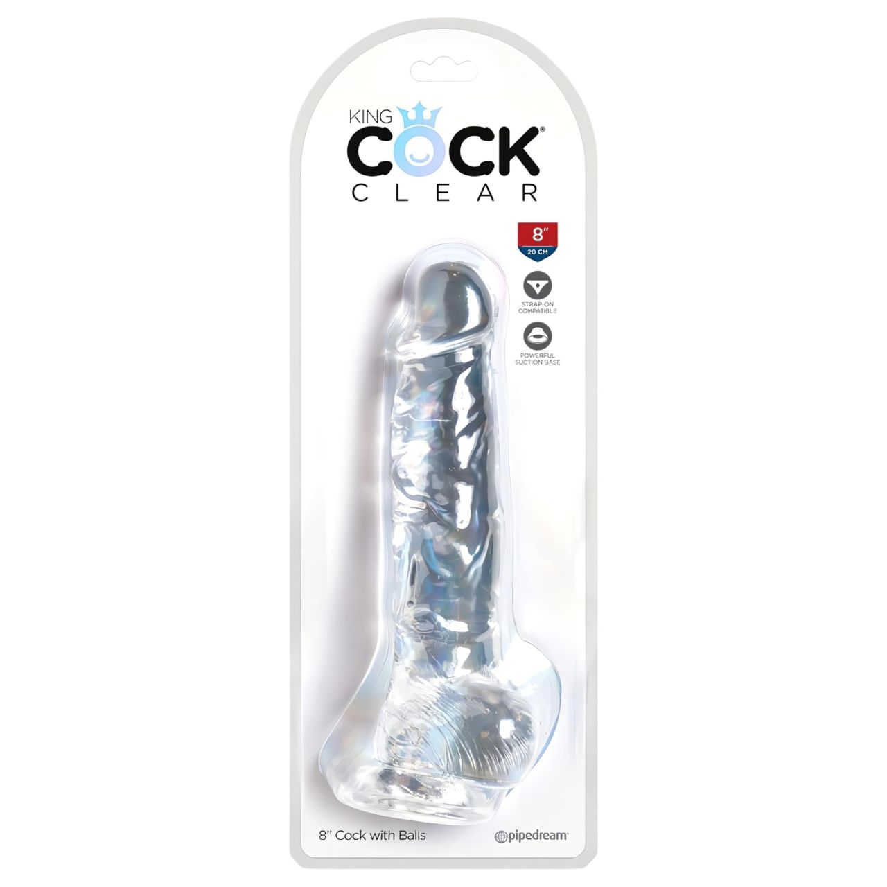 King Cock Clear 8 - tapadókorongos, herés dildó (20cm)