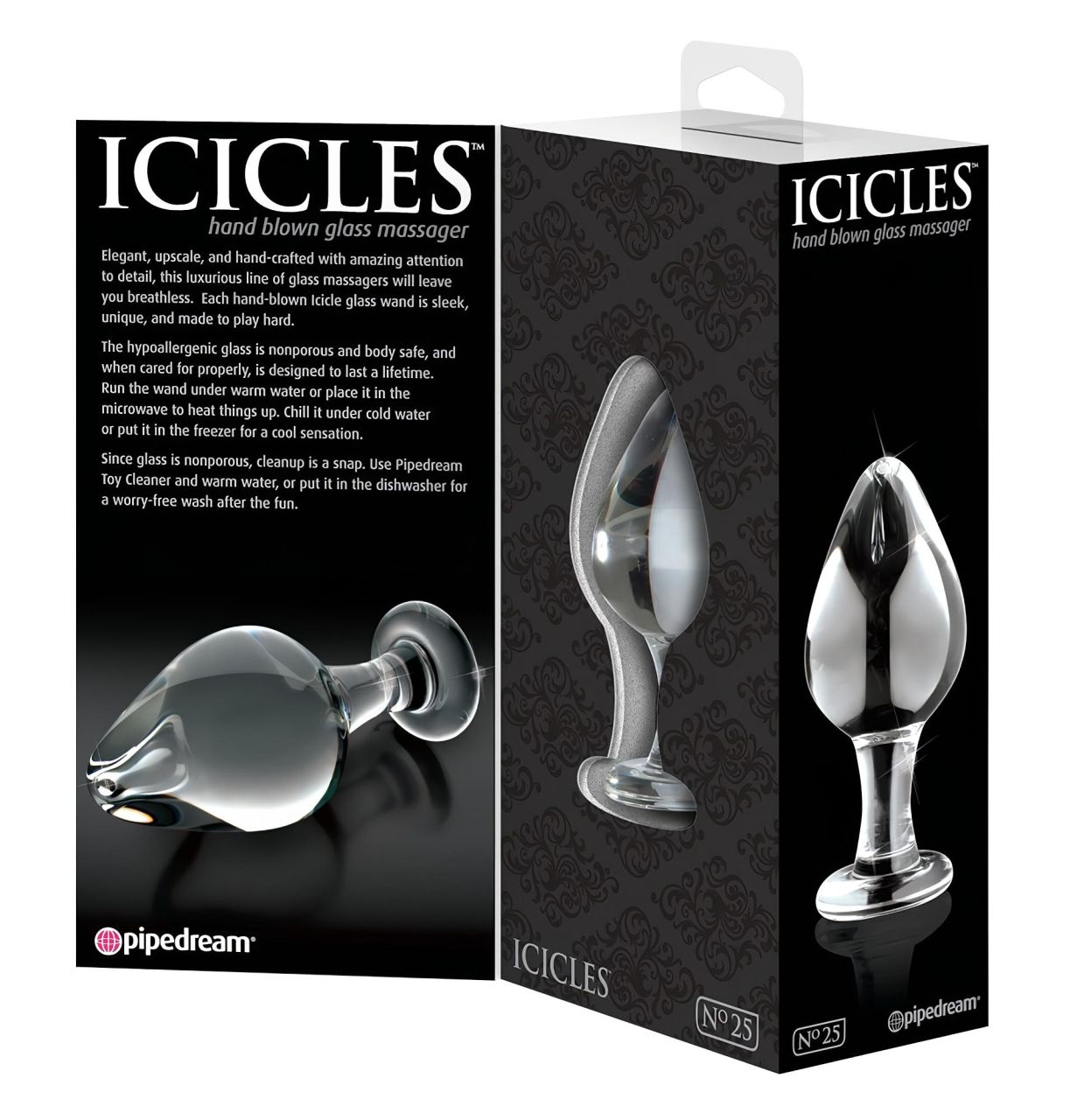 Icicles No. 25 - kúpos, üveg anál plug (átlátszó)