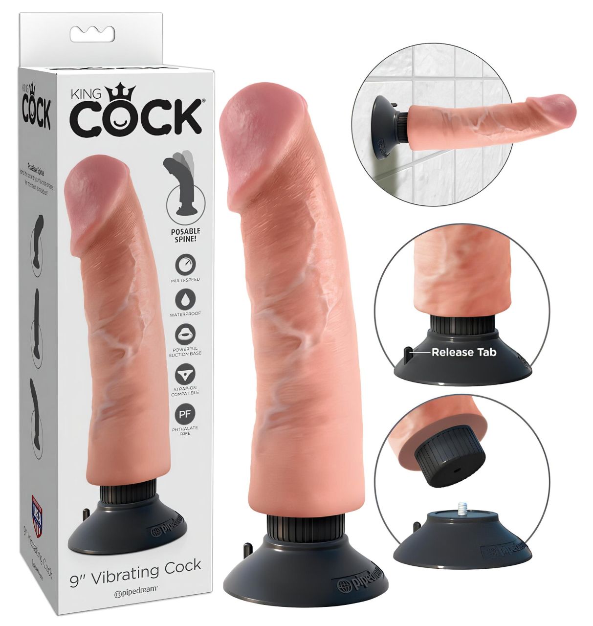 King Cock 9 tapadókorongos vibrátor (23 cm) - natúr King Cock 9 tapadókorongos vibrátor (23 cm) - natúr