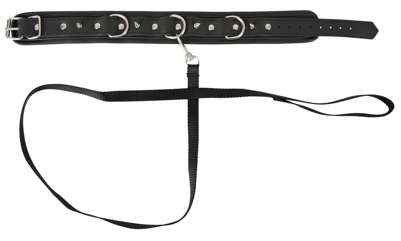 Vegan Fetish - szegecses nyakörv és póráz (fekete)