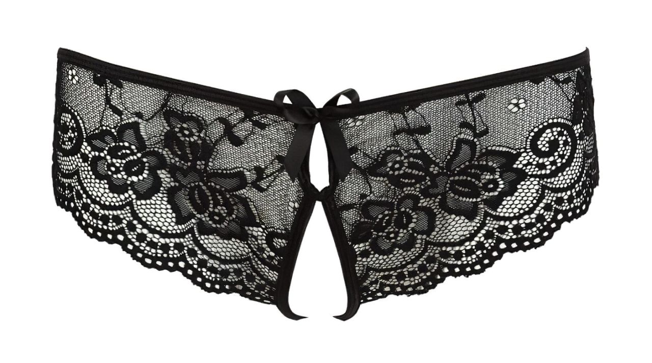 Cottelli - csipkés masnis nyitott női bugyi (fekete)