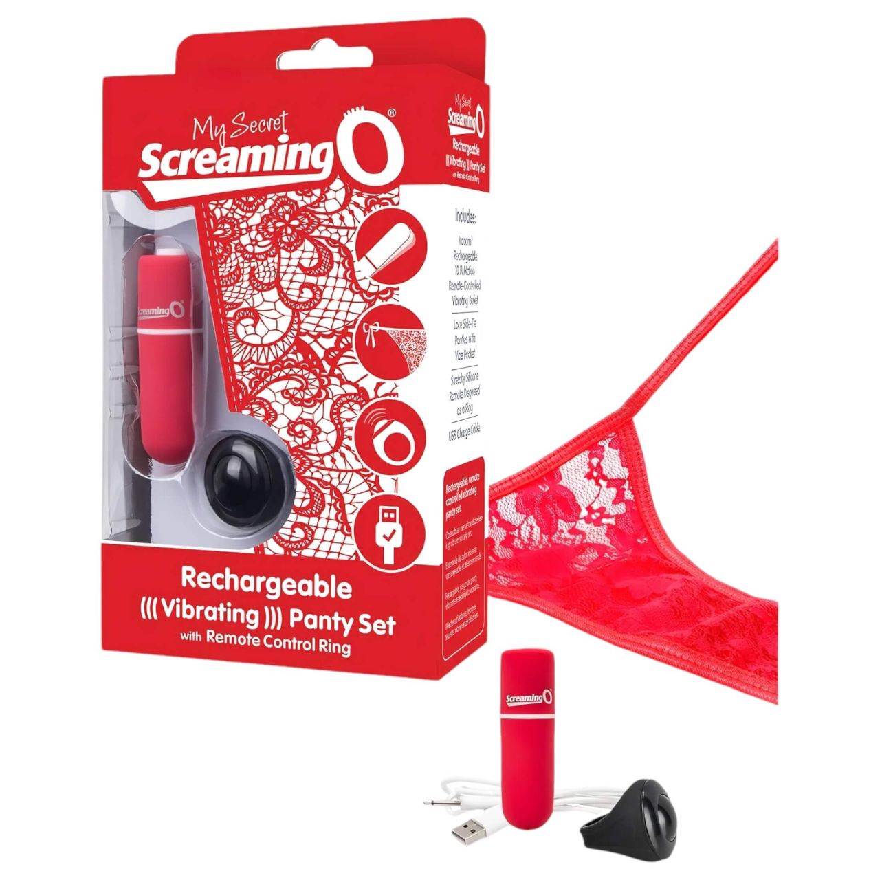 / Screaming O Panty Set - vibrációs tanga (piros, S-L) / Screaming O Panty Set - vibrációs tanga (piros, S-L)