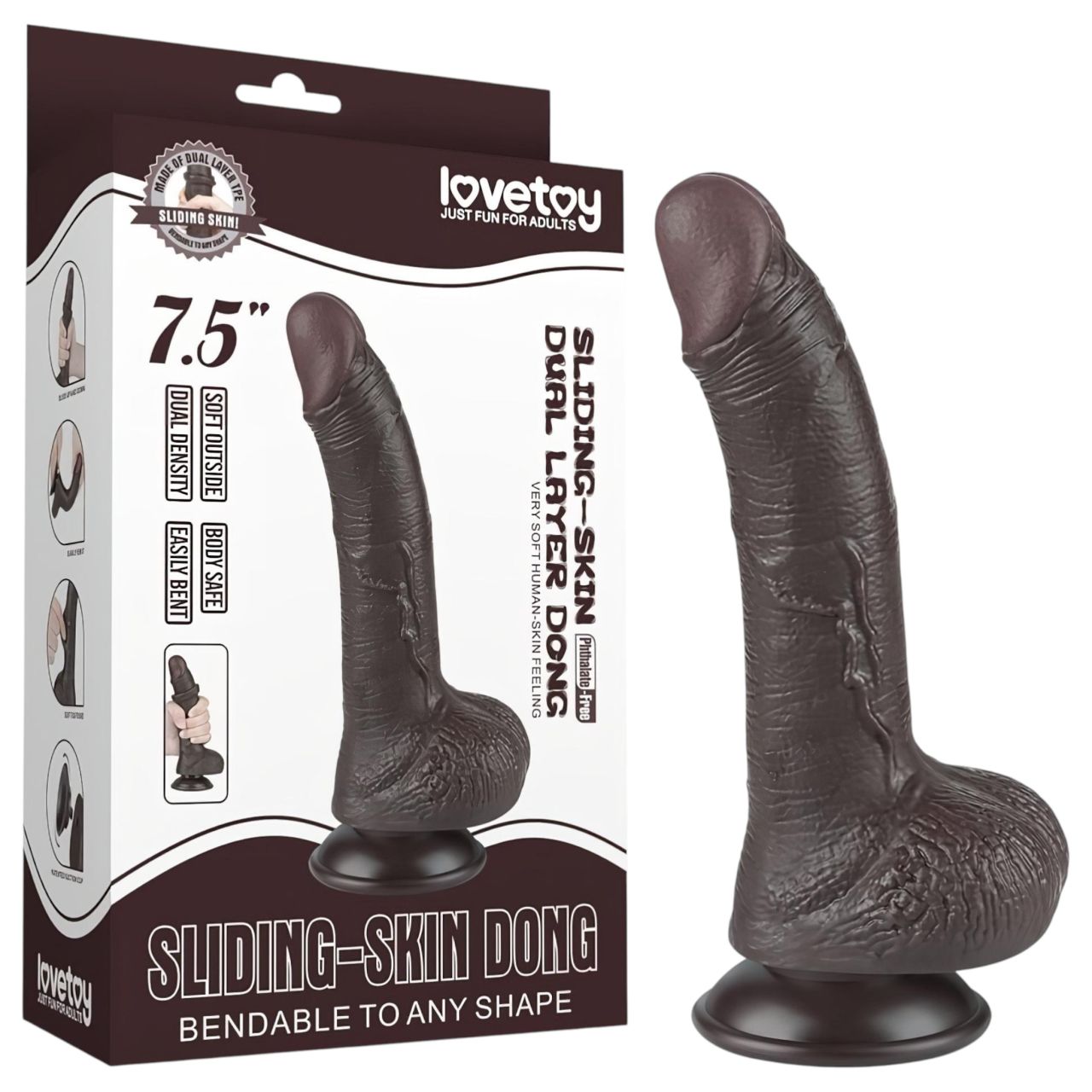 Lovetoy Sliding-Skin - tapadókorongos kétrétegű dildó - 19,5cm (barna)