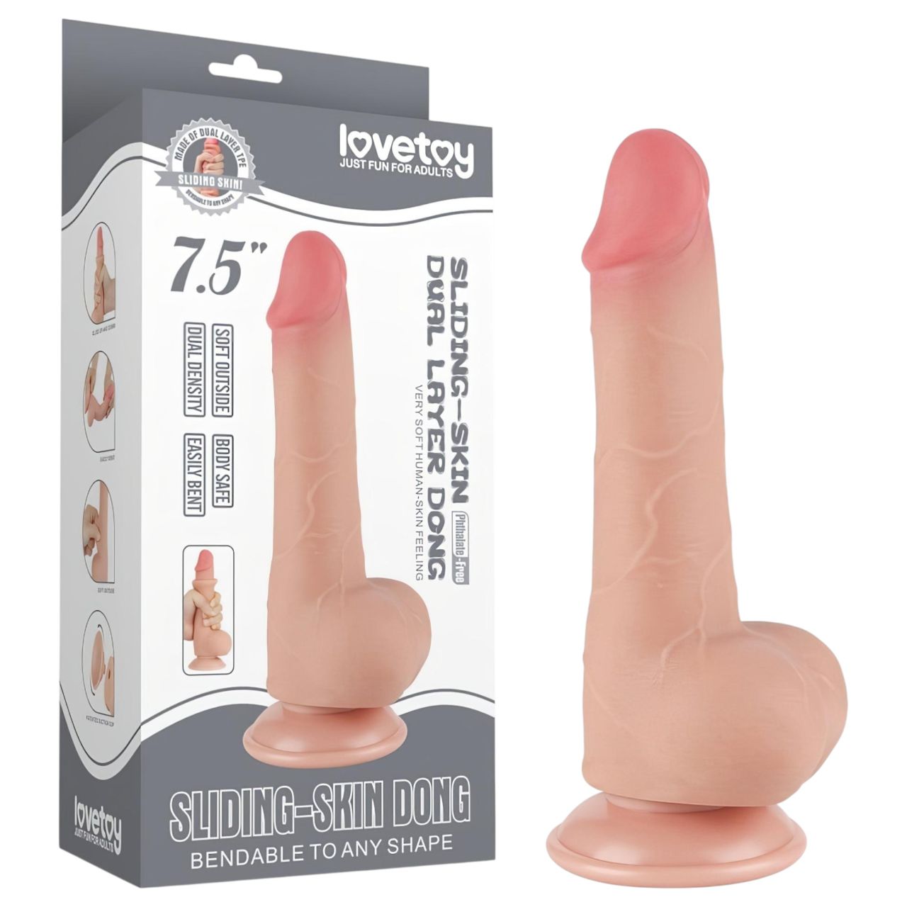 Lovetoy Sliding-Skin - tapadókorongos kétrétegű dildó - 19,5cm (natúr)