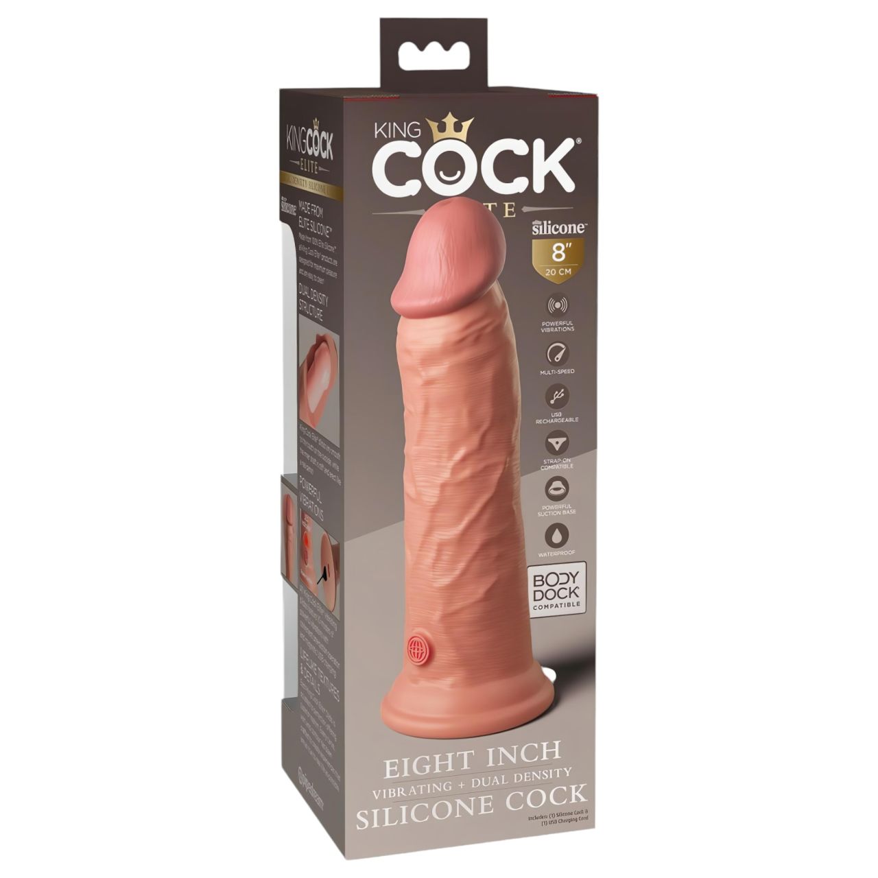 King Cock Elite 8 - tapadókorongos vibrátor (20cm) - natúr