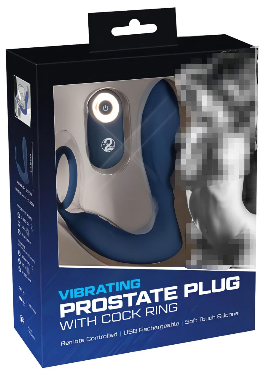You2Toys Prostate Plug - anál vibrátor péniszgyűrűvel (kék)