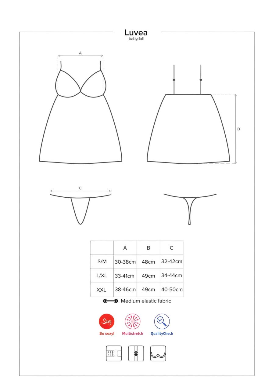 Obsessive Luvae - virágos, strasszos hálóing és tanga (fekete)