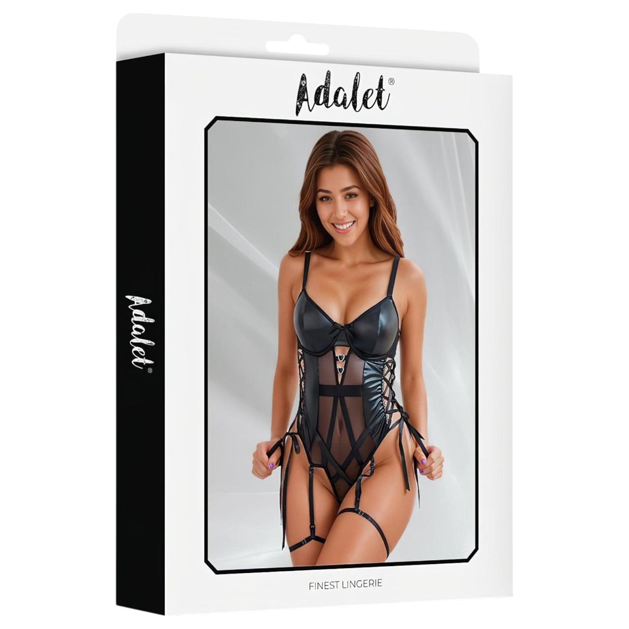 Adalet Tatiana - áttetsző fényes hatású body (fekete)