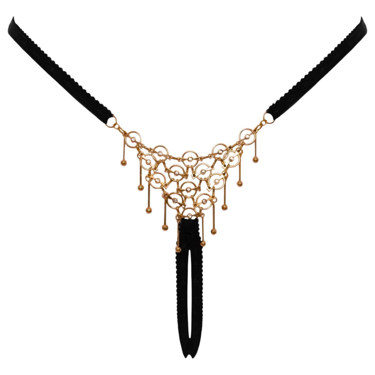 Cottelli - nyitott string tanga dísszel - fekete (S-L)