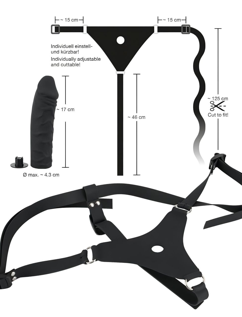 You2Toys - Silicone Strap-On - felcsatolható dildó (fekete)