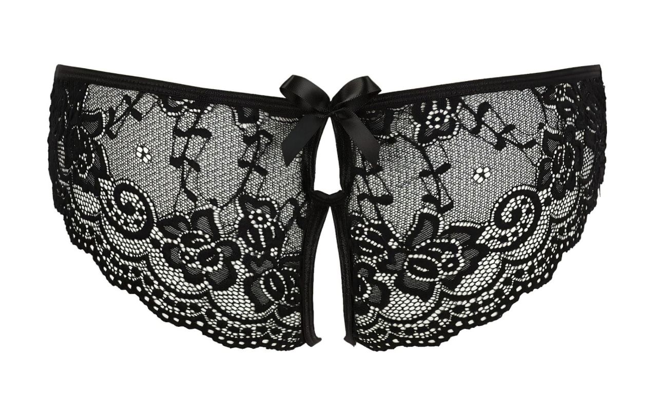 Cottelli - csipkés masnis nyitott női bugyi (fekete)