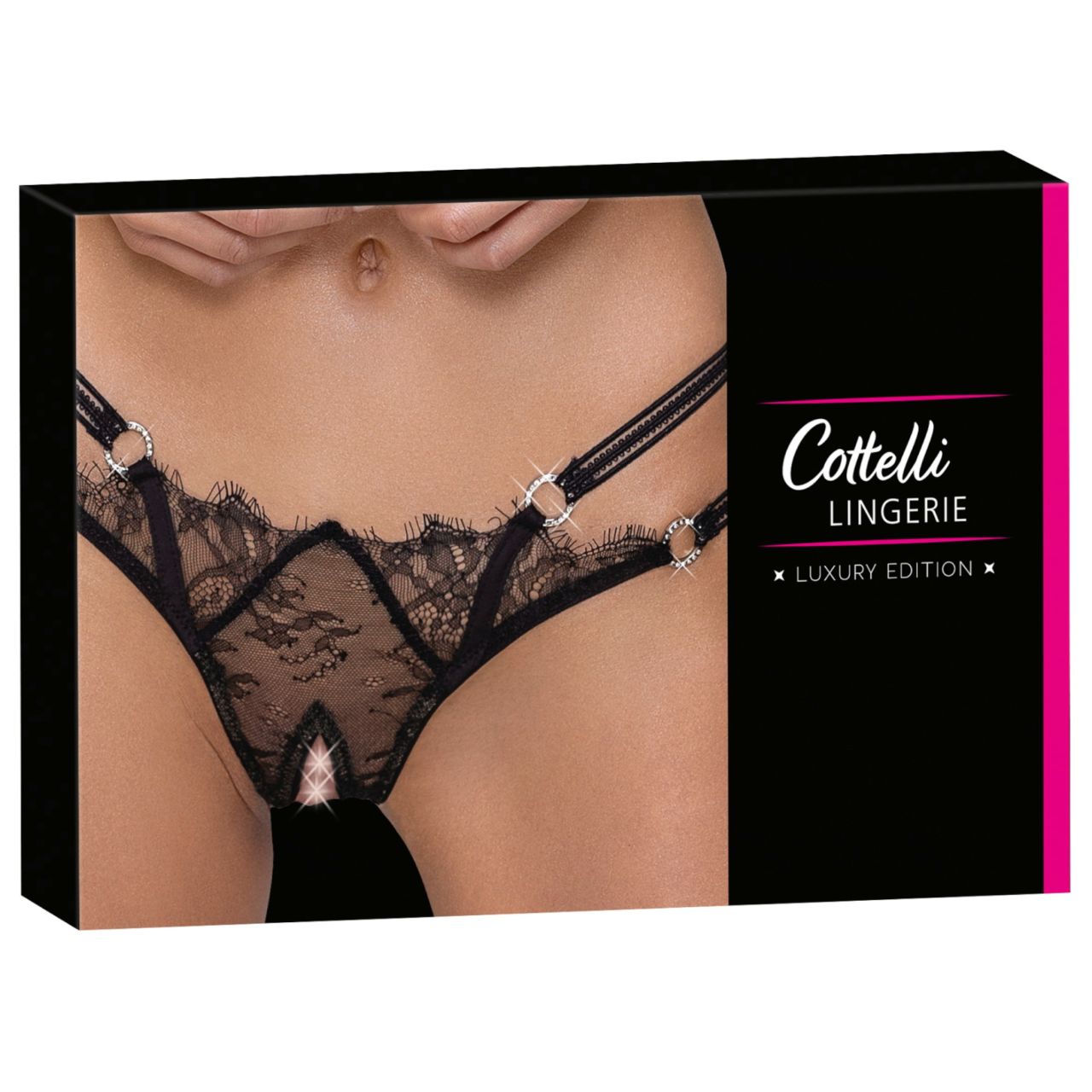 / Cottelli - luxus, nyitott, gyűrűs tanga (fekete) / Cottelli - luxus, nyitott, gyűrűs tanga (fekete)