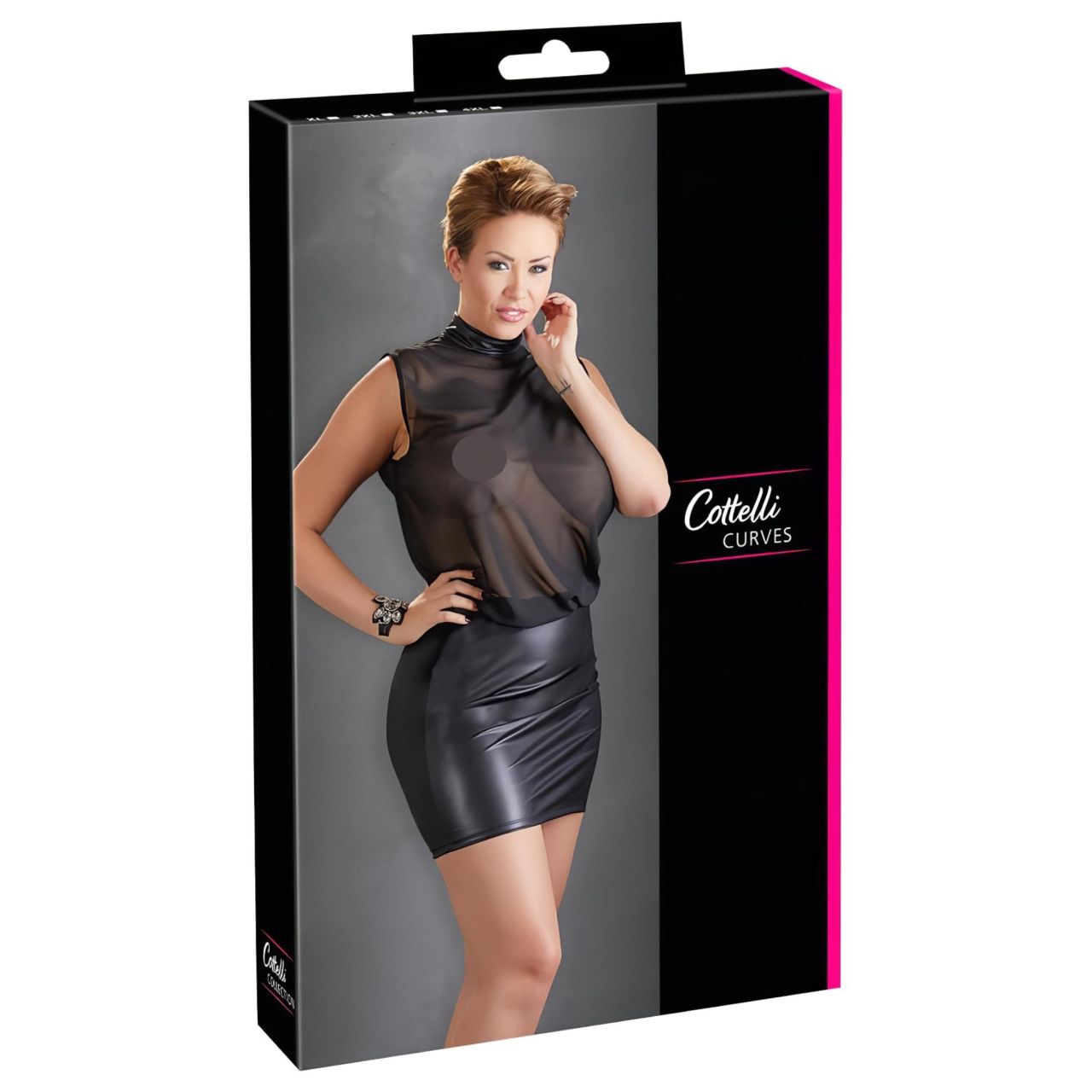 Cottelli Plus Size - fényes chiffon ruha (fekete) Cottelli Plus Size - fényes chiffon ruha (fekete)