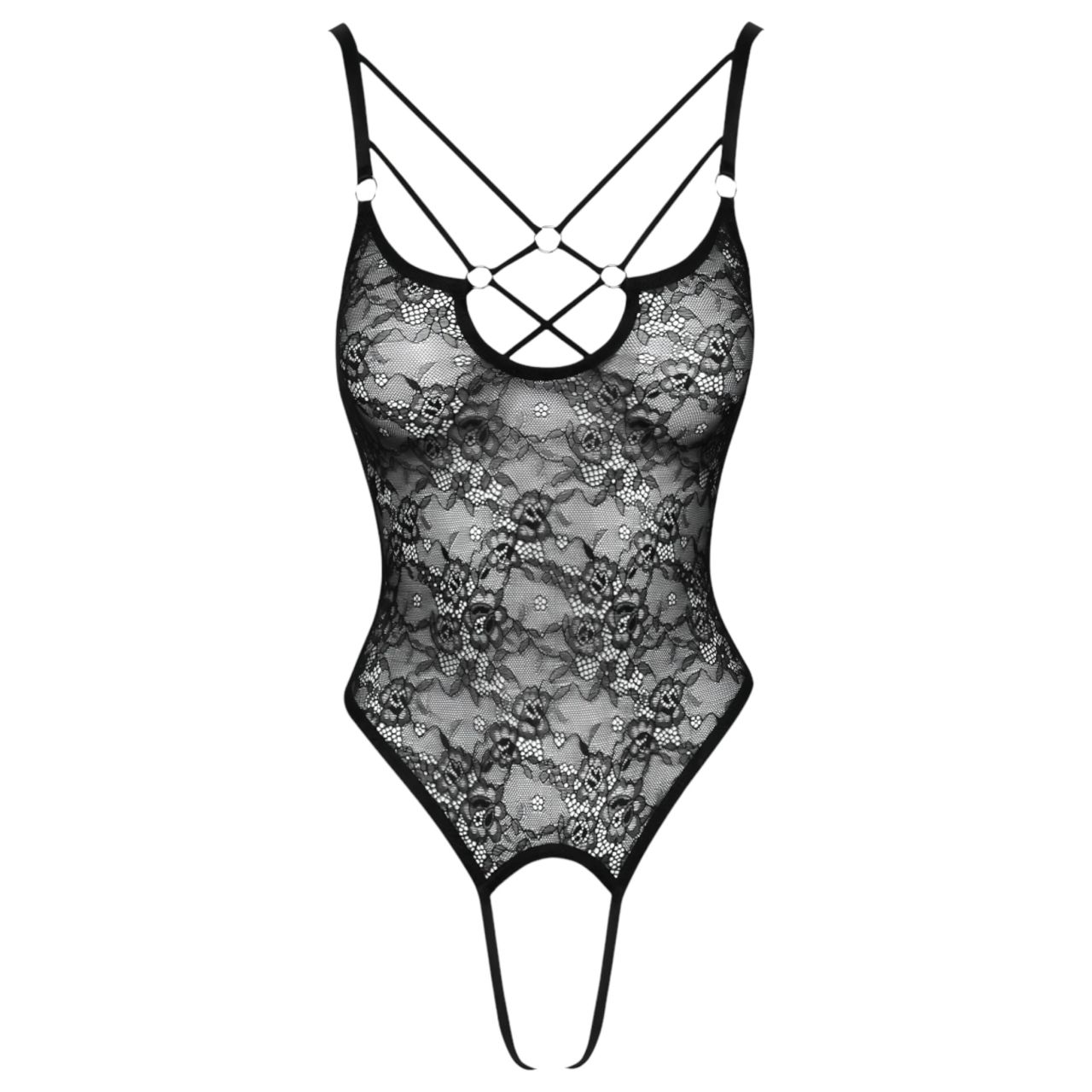 Cottelli - átlátszó, nyitott csipke body (fekete)
