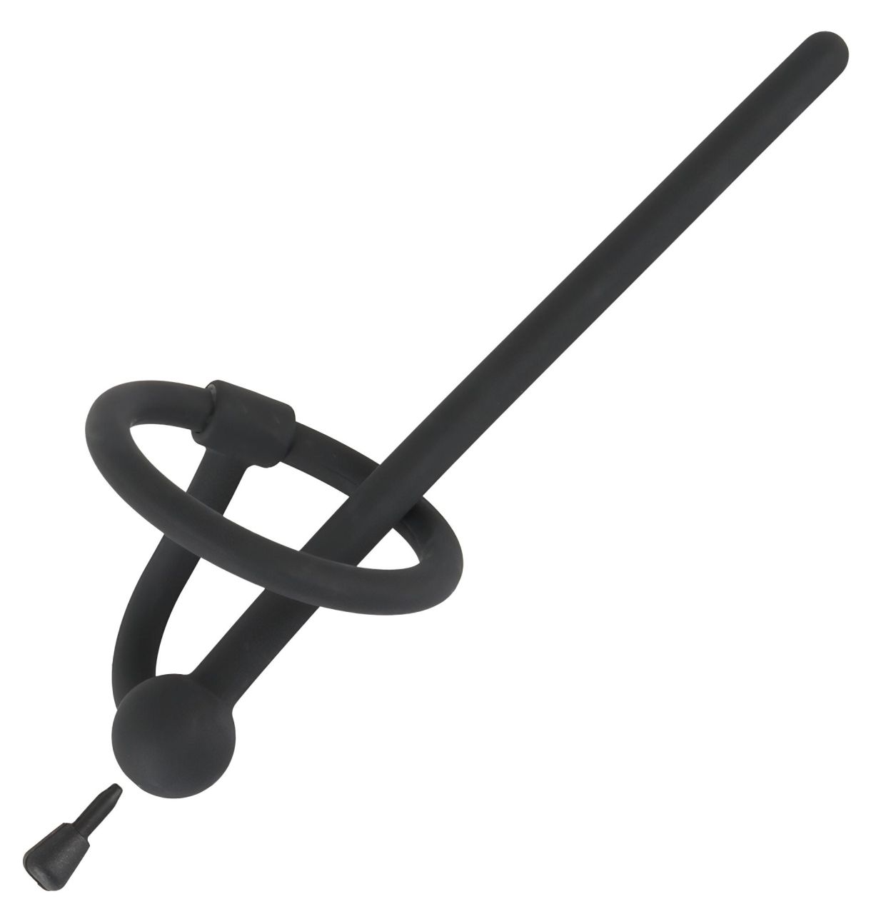 Penisplug - szilikon dilátor makkgyűrűvel (0,6 mm, fekete)